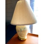 Pair of Cream table lamps with lily design glass bases