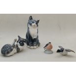 4 x Royal Copenhagen figures - 2 x cats, duck and bird (A/F)