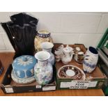 2 Boxes of Ceramics to Include Vases, Cheese Dish and Cover and Tea Sets Anita Harris vase etc