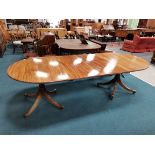 D end 2 leaf extendable twin pillar dining table