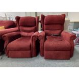 Pair of electric reclining deep red armchairs