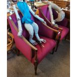 A pair of 20th century mahogany arm chairs with reeded legs