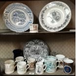 Selection of plates and mugs, some Victorian