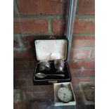Silver Pocket Watch and Christening set in box