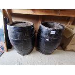 2 x wooden barrells 1 marked "Flower Stratford on Avon"