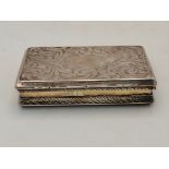 Victorian H.M Silver Snuff Box weight 75grams Maker Edward Smith Birmingham 1842. 7.3cm x 4.5cm Gilt