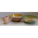 Clarice Cliff Jug and x1 Clarice Cliff Bowl plus one other (A/F)