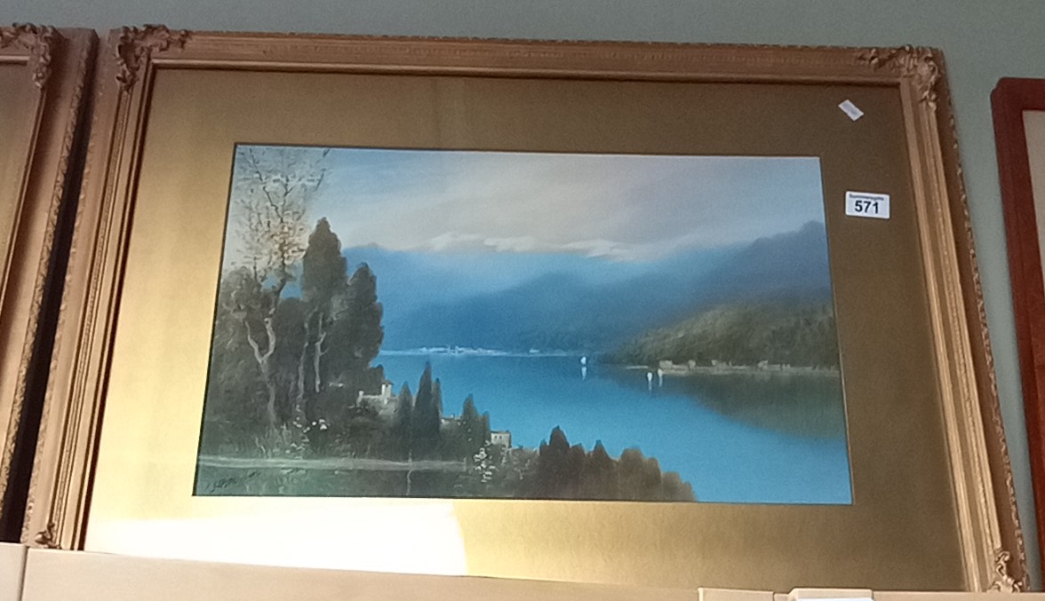 2 x signed paintings of Italian Lakes in gilt fram