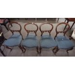 x4 Balloon back chairs with blue and gold upholstered seats