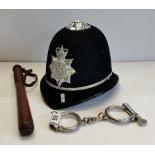Policemans Helmet, Truncheon and handcuffs