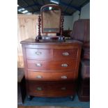 Mahogany bow fronted 4 ht chest of drawers plus dressing table mirror