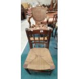 Childs Rush seat chair plus Antique childs convertible high chair