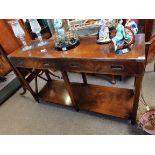 A walnut sideboard with 2 drawers and x framed end