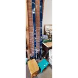 AUTHIER skis and boots plus 2 x pine stools