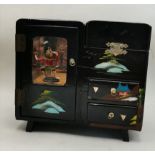 Attractive collectable vintage decorative Japanese black lacquerware musical jewellery box circa 195
