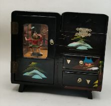 Attractive collectable vintage decorative Japanese black lacquerware musical jewellery box circa 195