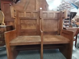 Antique solid oak Bible shelved pew (1880s)