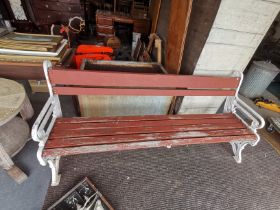 Large Antique wooden Yates & Haywood garden bench with cast iron sides from 1880's W190cm