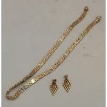 An Italian 9 carat gold tri-colour brick link necklace and earring suite