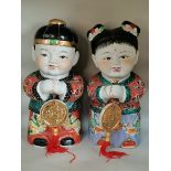 X2 Vintage Chinese Lucky Couple Jintong (Golden Boy) and Yunu (Jade Girl) Porcelain figurines