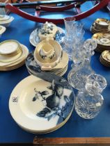 A Blue and White Fruit part Dinner Service "No 7890 Deposf 7" and Crystal Glasses