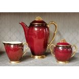 Carlton Ware Rouge Royale Coffee pot, Sugar Bowl and Milk jug