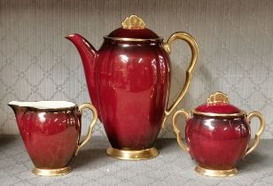 Carlton Ware Rouge Royale Coffee pot, Sugar Bowl and Milk jug
