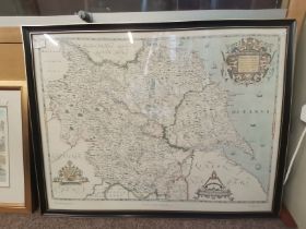 Framed print of map "Saxton's Map of Yorkshire 1577"
