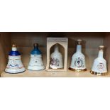 5 x commemorative Wade Porcelain decanters with Bell's Scotch Whisky