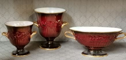 Carlton Ware Rouge Royal Iridescent bowl and x2 Vases
