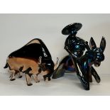 Murano style glass blue plus Rainbow glass man on donkey