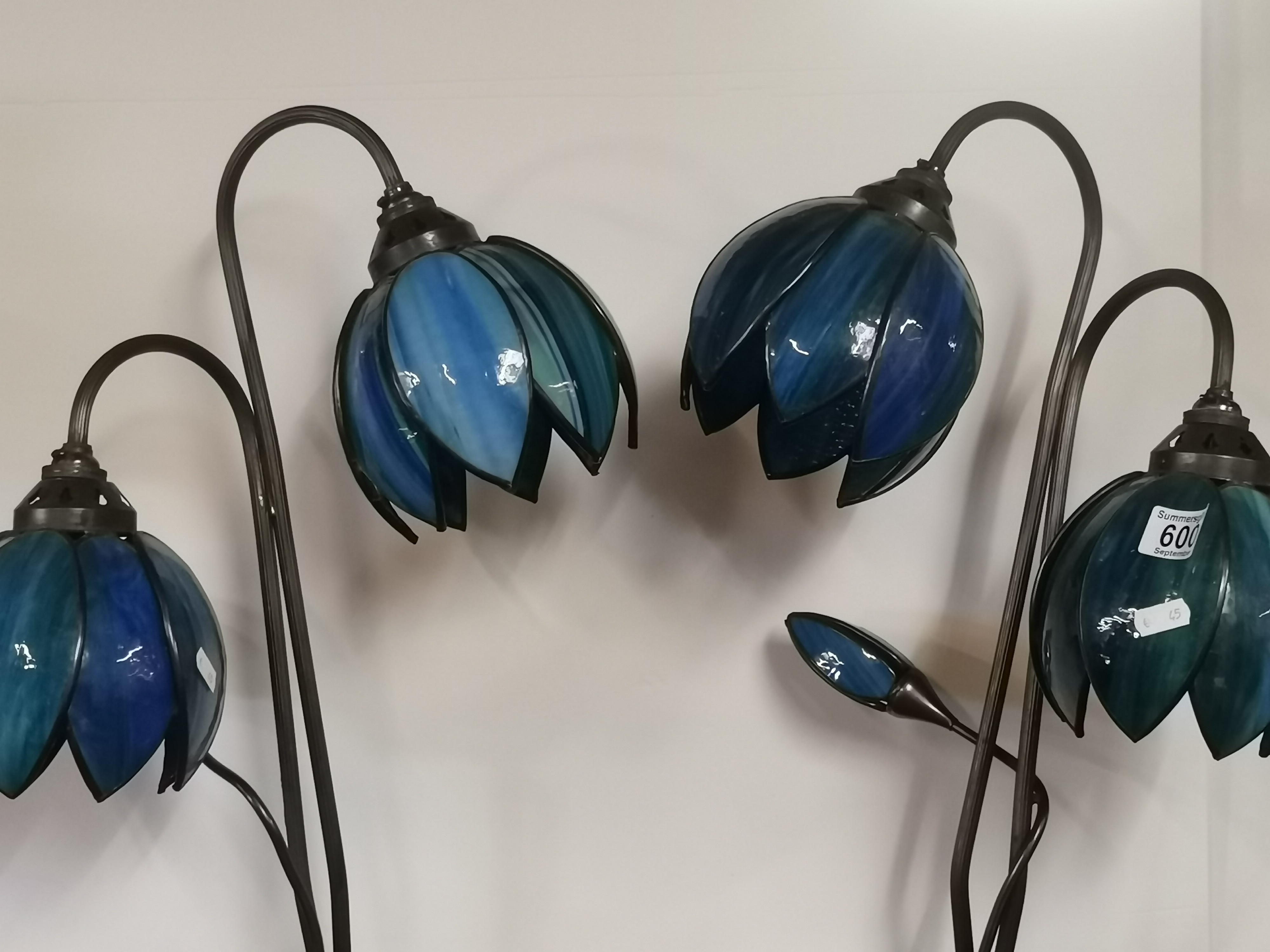 X2 Blue glass Art Nouveau Lilly table lamps