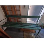 Green painted Vintage iron and wooden garden bench
