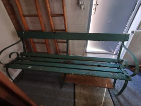 Green painted Vintage iron and wooden garden bench