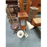 Plant stand, stool, axle lamp and vase