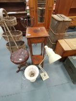 Plant stand, stool, axle lamp and vase