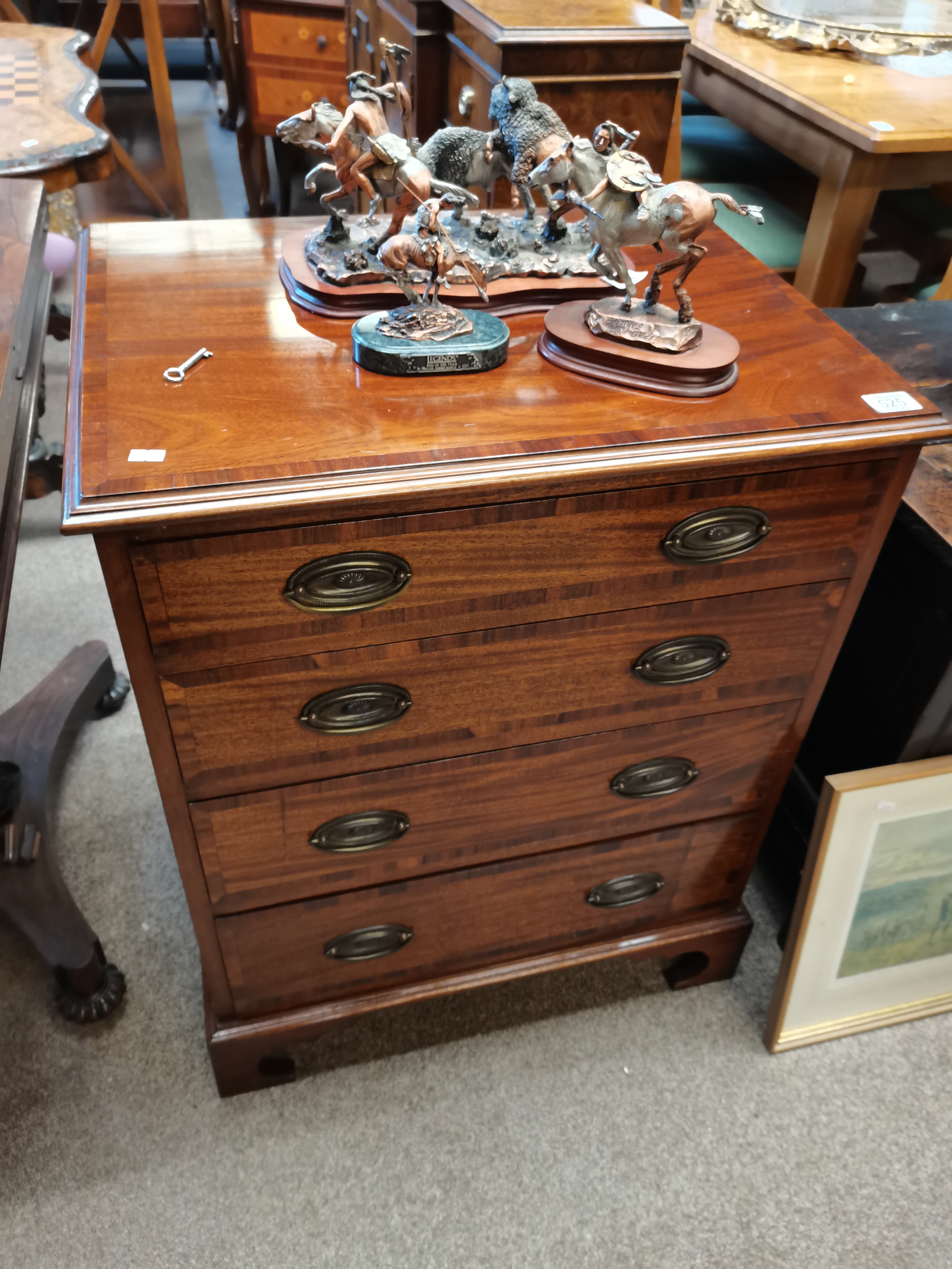 Antique 4 height mahogany chest with bracket feet