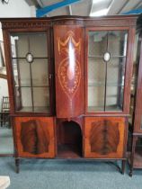 Edwardian Inlaid Mahogany floor standing glass display unit with Cameo detail on doors