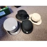 4 Hats to include a Top Hat Marked " Christy's London/Carl Stuart Osset and a Bowler