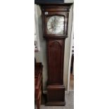 An excellent oak grandmother clock with silvered d