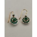 A pair of Art deco style Emerald and Diamond drop earrings