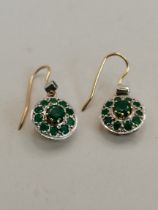 A pair of Art deco style Emerald and Diamond drop earrings