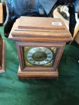 Antique oak mantle clock with brass and silvered f