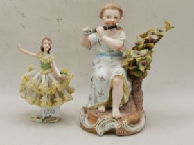 Small Dresden Figurine (broken fingers) plus one other