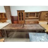 Large antique pine kitchen table and bench