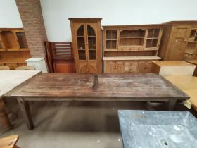Large antique pine kitchen table and bench