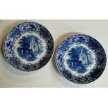 x2 large blue and white Abbey ware bowls