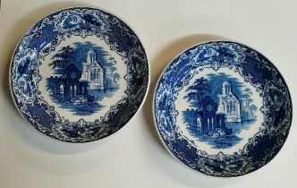x2 large blue and white Abbey ware bowls