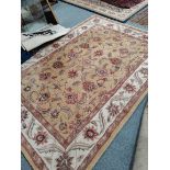 Cream beige, red and pink rug, thick pile