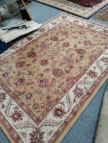 Cream beige, red and pink rug, thick pile